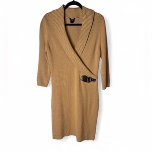 Ann Taylor Tan Wrap Sweater Dress with Buckle Size Medium